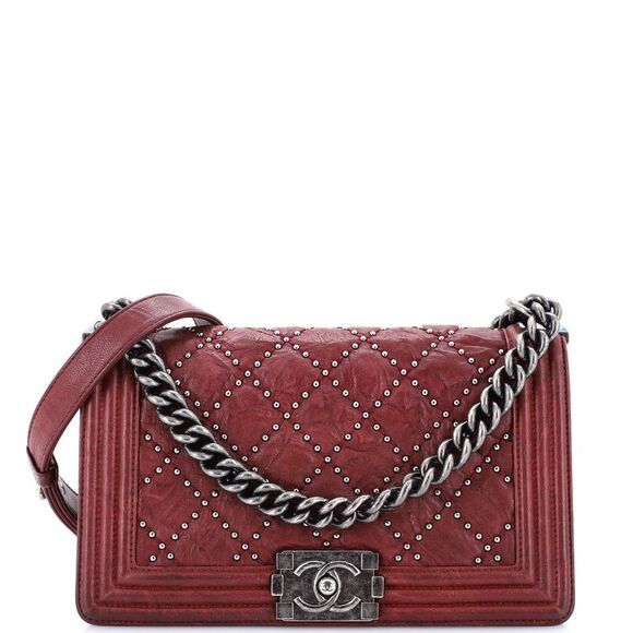 Chanel Handbags - Chanel Boy Flap Bag Studded Quilted Distressed Calfskin Old Medium Red